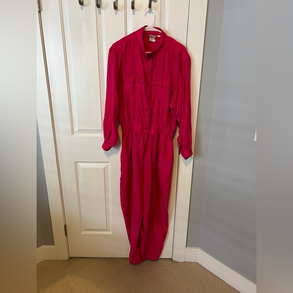 Vintage hot pink 100% silk jumpsuit